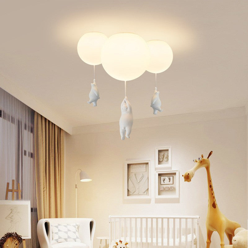 CosmoNest Balloon LED Ceiling Lamp — Suspended Bear Motif, Vibrant Balloon Accents