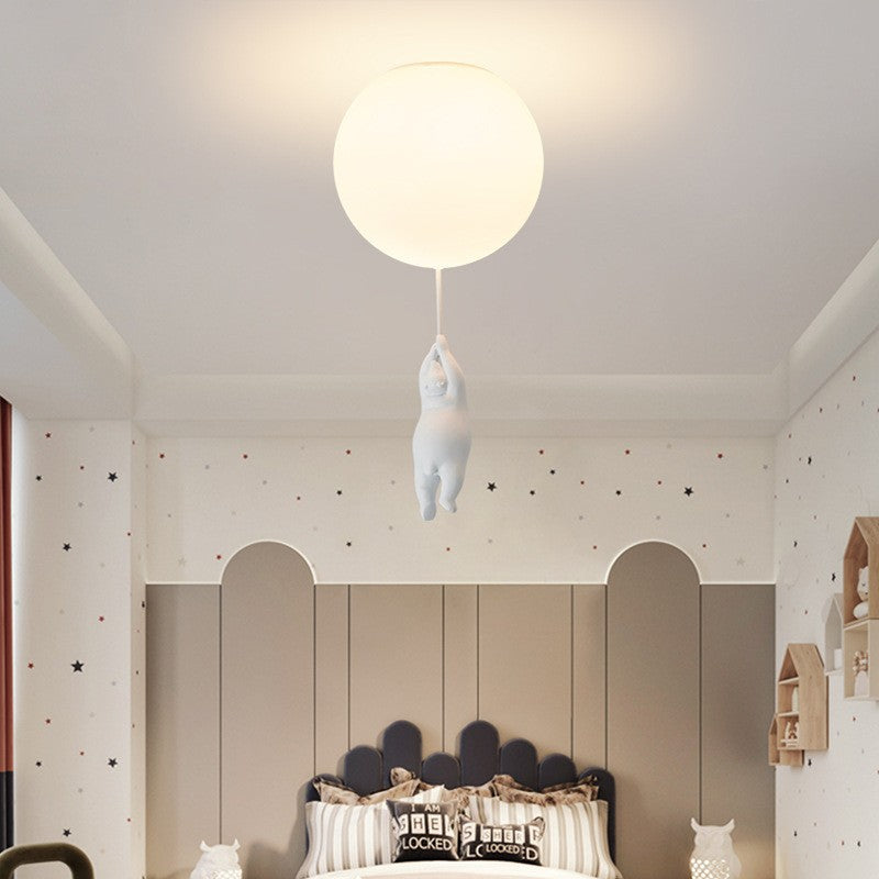 CosmoNest Balloon LED Ceiling Lamp — Suspended Bear Motif, Vibrant Balloon Accents