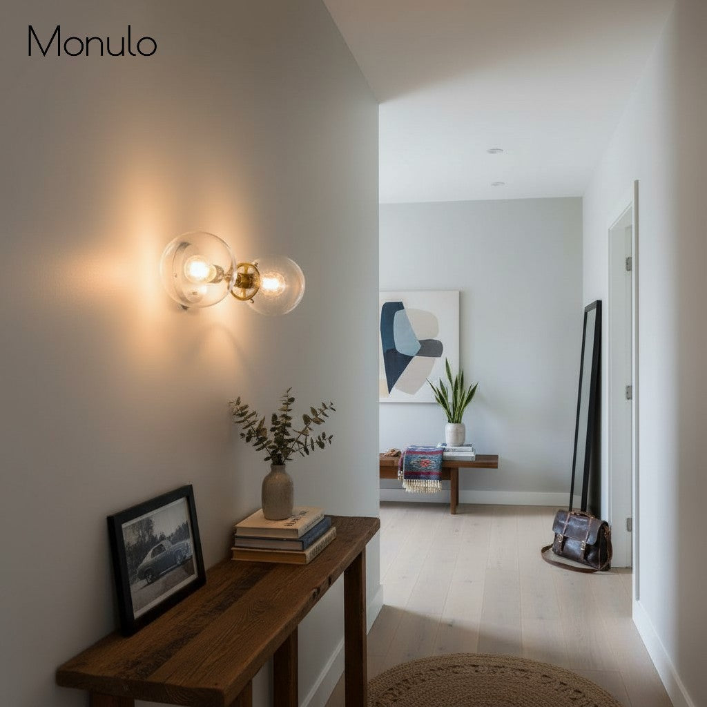 Lumio Globe Clear Glass Wall Sconce – Modern Industrial Wall Light for Vanity & Hallway | Souliia