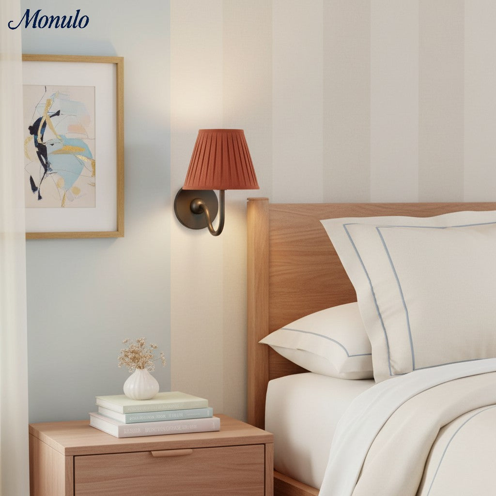 Luvora Fabric Shade Wall Sconce with Drum Shade - Classic Pleated Sconce Light | Souliia