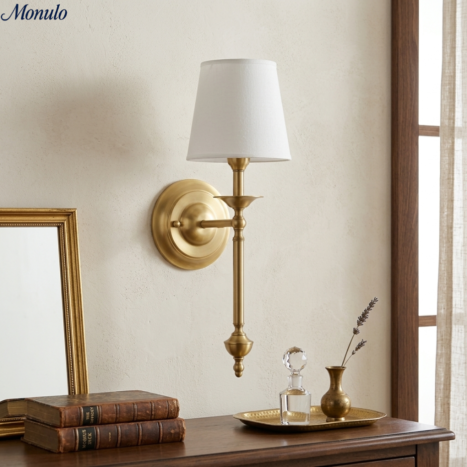 Rowan Fabric Shade Wall Sconce in Antique Copper - Vintage Luxury Light for Interiors | Souliia