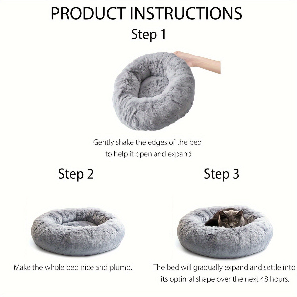 Hugafur Donut Pet Bed — Soft Faux Fur Cushion, Raised Rim Support