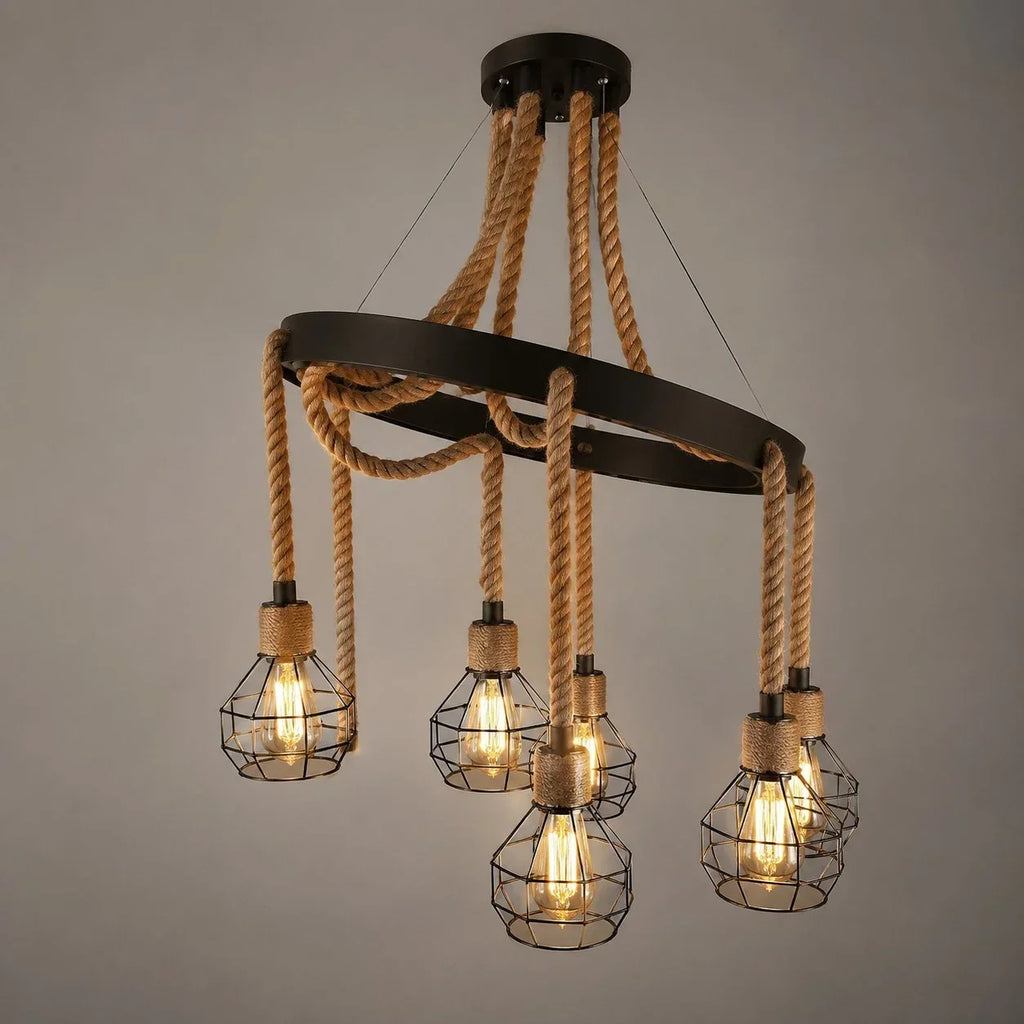Rustic Farmhouse Rope Chandelier | Souliia