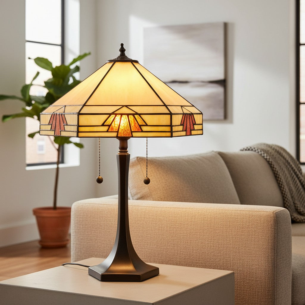 TF Nevada Geometrische Buntglas-Tischleuchte – Tischlampe für Wohnzimmer und Schlafzimmer | Souliia