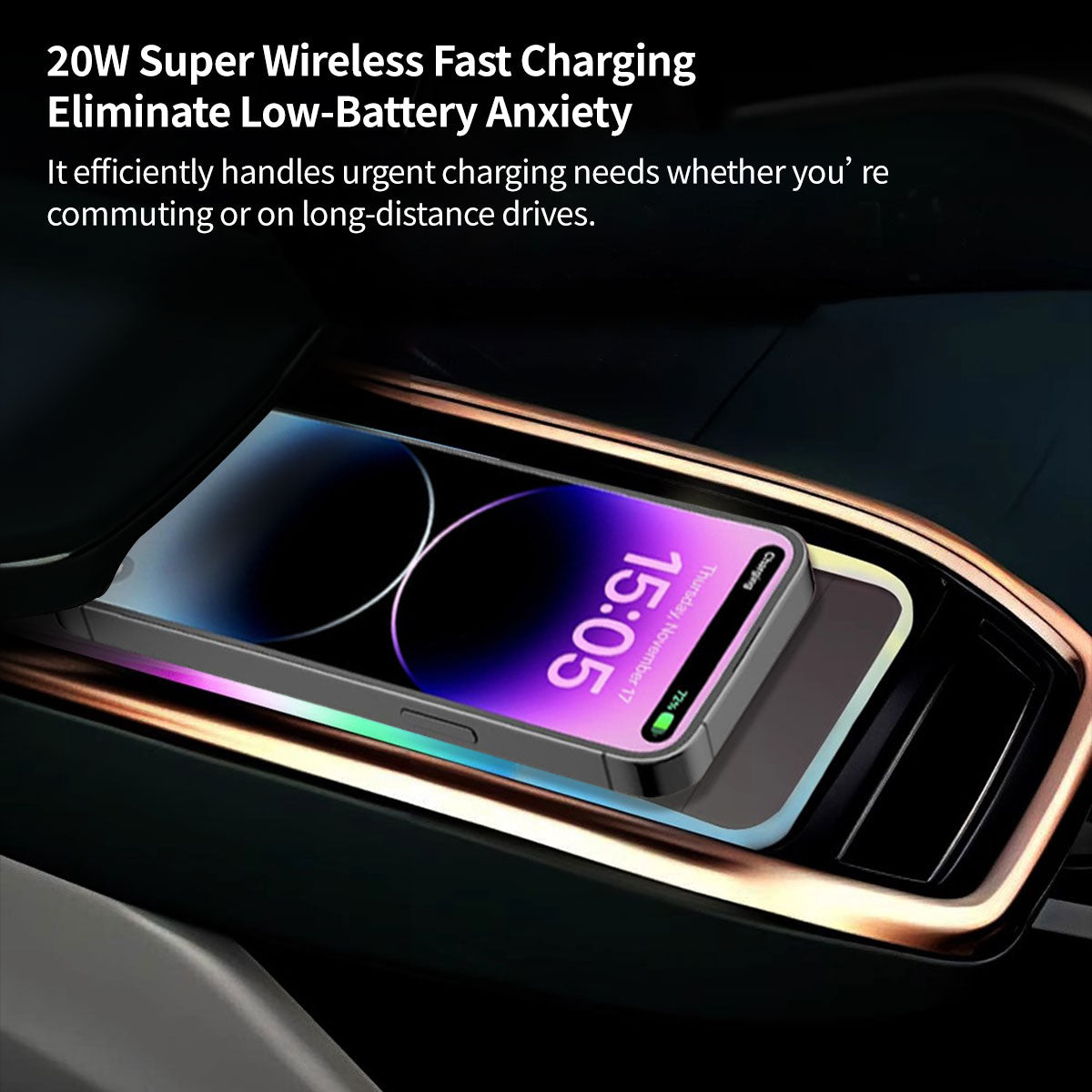Wireless Car Charger with Dual Slots and Ambient Lighting - 20W - Souliia