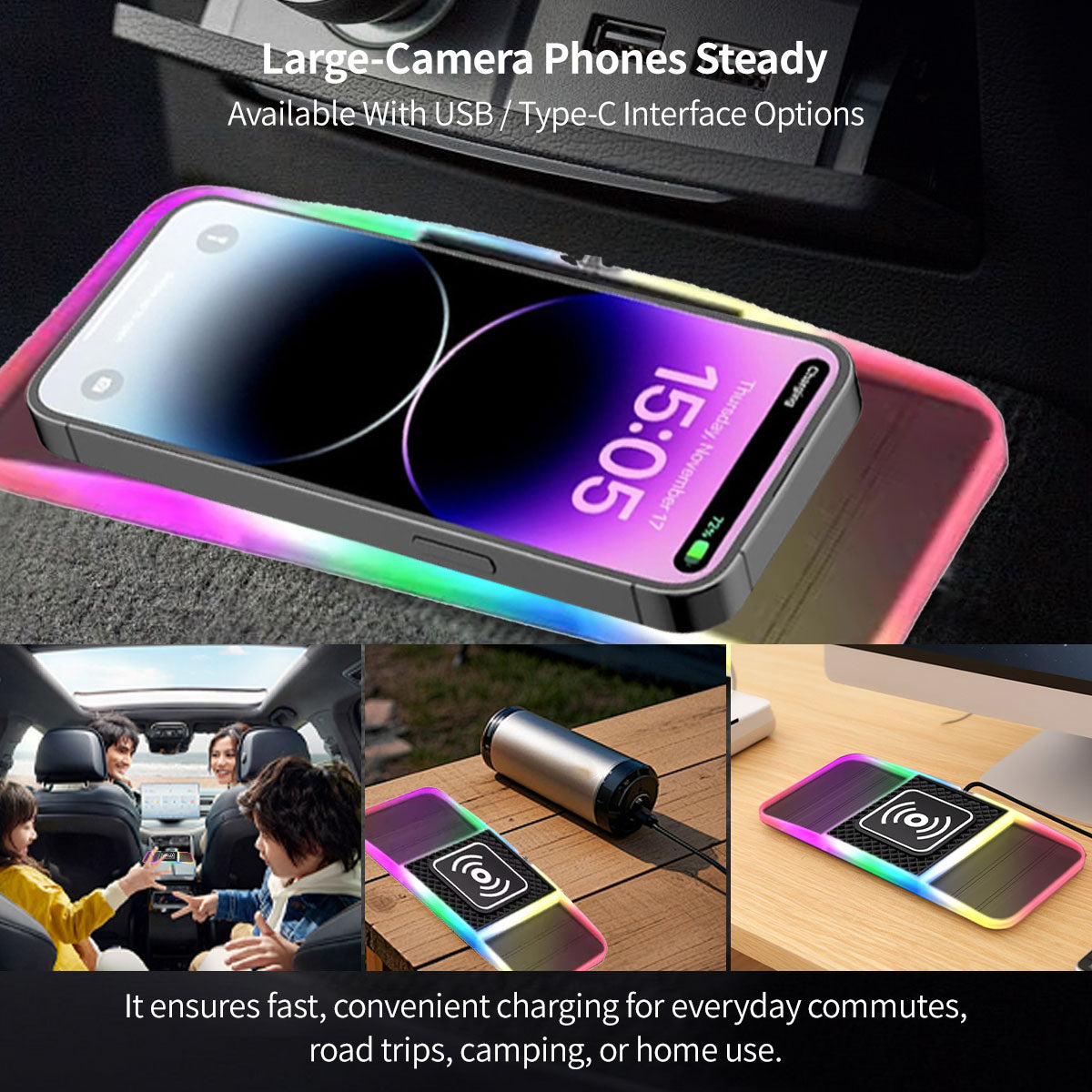 Wireless Car Charger with Dual Slots and Ambient Lighting - 20W - Souliia