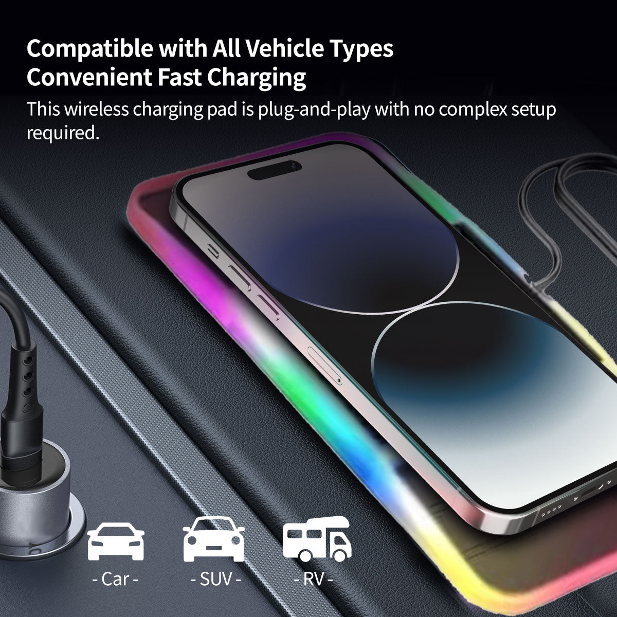 Wireless Car Charger with Dual Slots and Ambient Lighting - 20W - Souliia