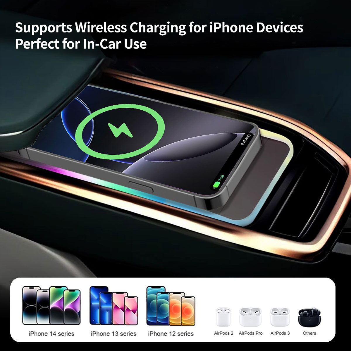 Wireless Car Charger with Dual Slots and Ambient Lighting - 20W - Souliia