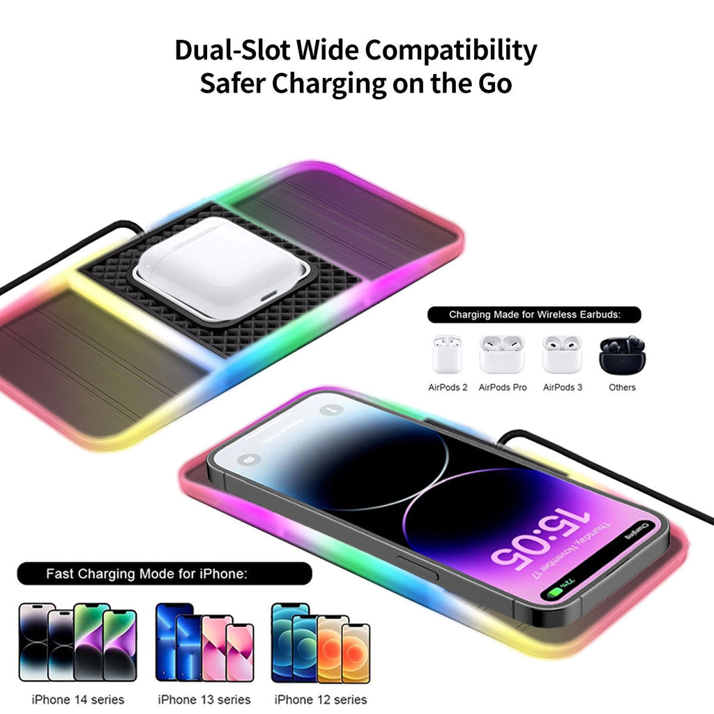 Wireless Car Charger with Dual Slots and Ambient Lighting - 20W - Souliia