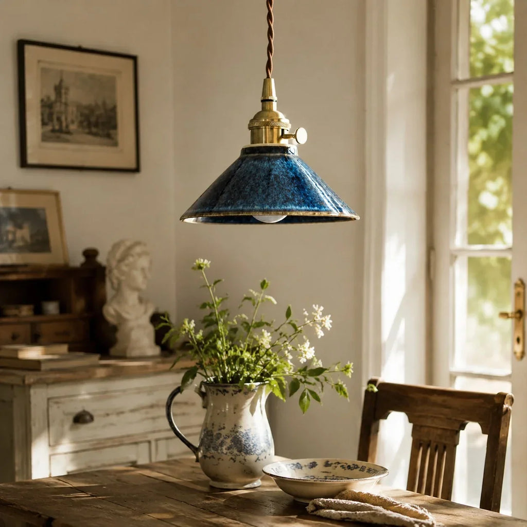 Lampada a sospensione vintage in ceramica smaltata a forno per sala da tè | Souliia