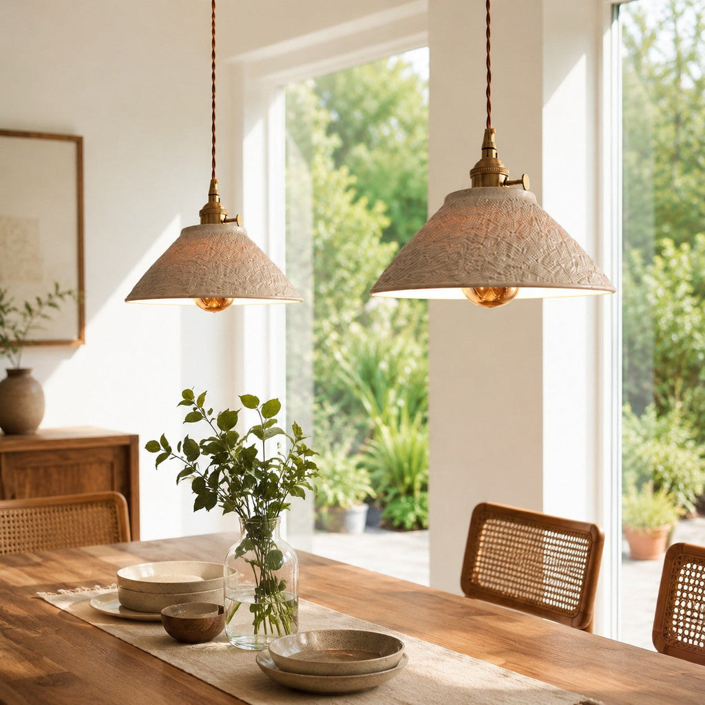 Textured Ceramic Copper Pendant Light | Souliia
