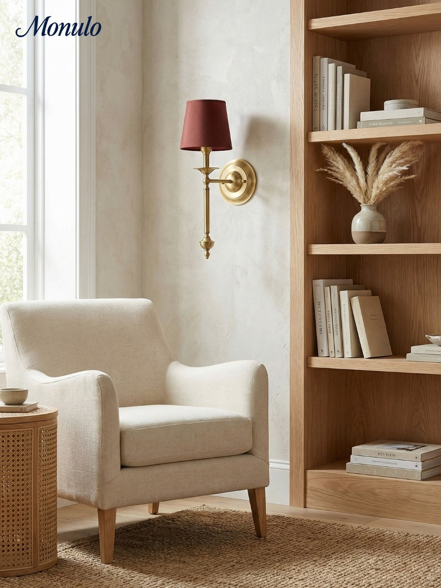 Rowan Fabric Shade Wall Sconce in Antique Copper - Vintage Luxury Light for Interiors | Souliia