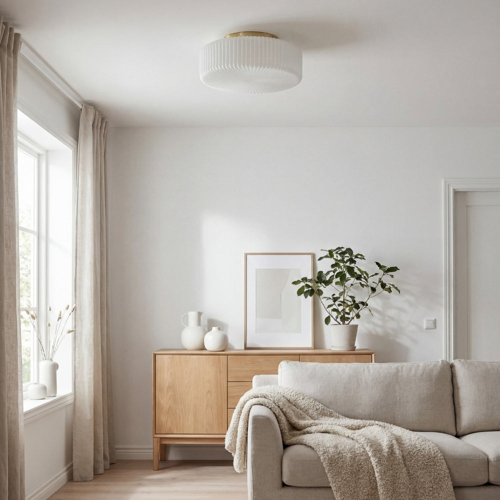 Lunorib milchweiße gerippte Deckenleuchte – moderne Glaslampe für das Schlafzimmer | Souliia