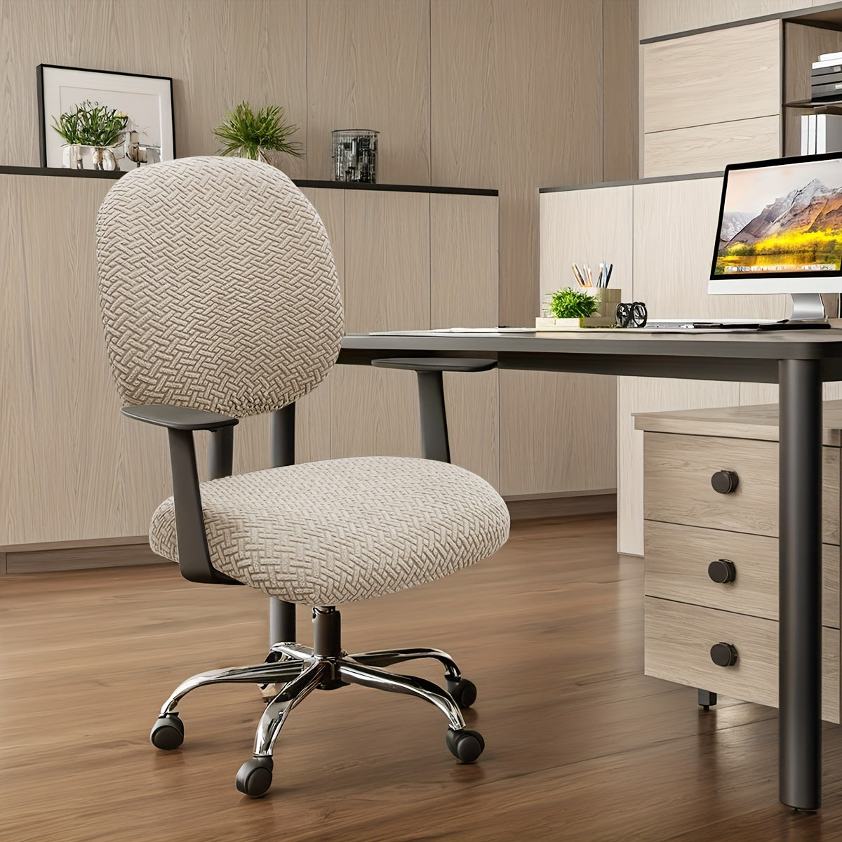 OfficeGuard Elastic Back Cover Set — Secure Elastic Edge, Split Chair Design