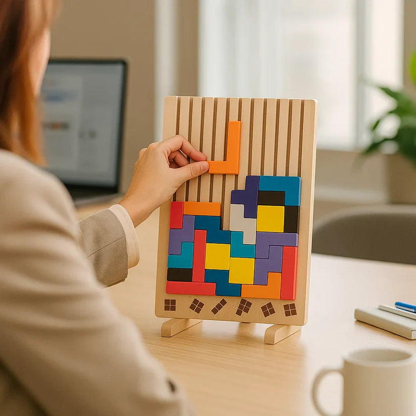 Plateau de puzzle Tetris en bois – Une pause idéale pour l’esprit au travail - Souliia