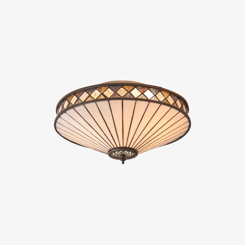 Tiffstar Elegant Art Glass Flush Ceiling Light with Vintage inspired Glass Diffuser – Classic Ceiling Fixture for Home Interiors | Souliia