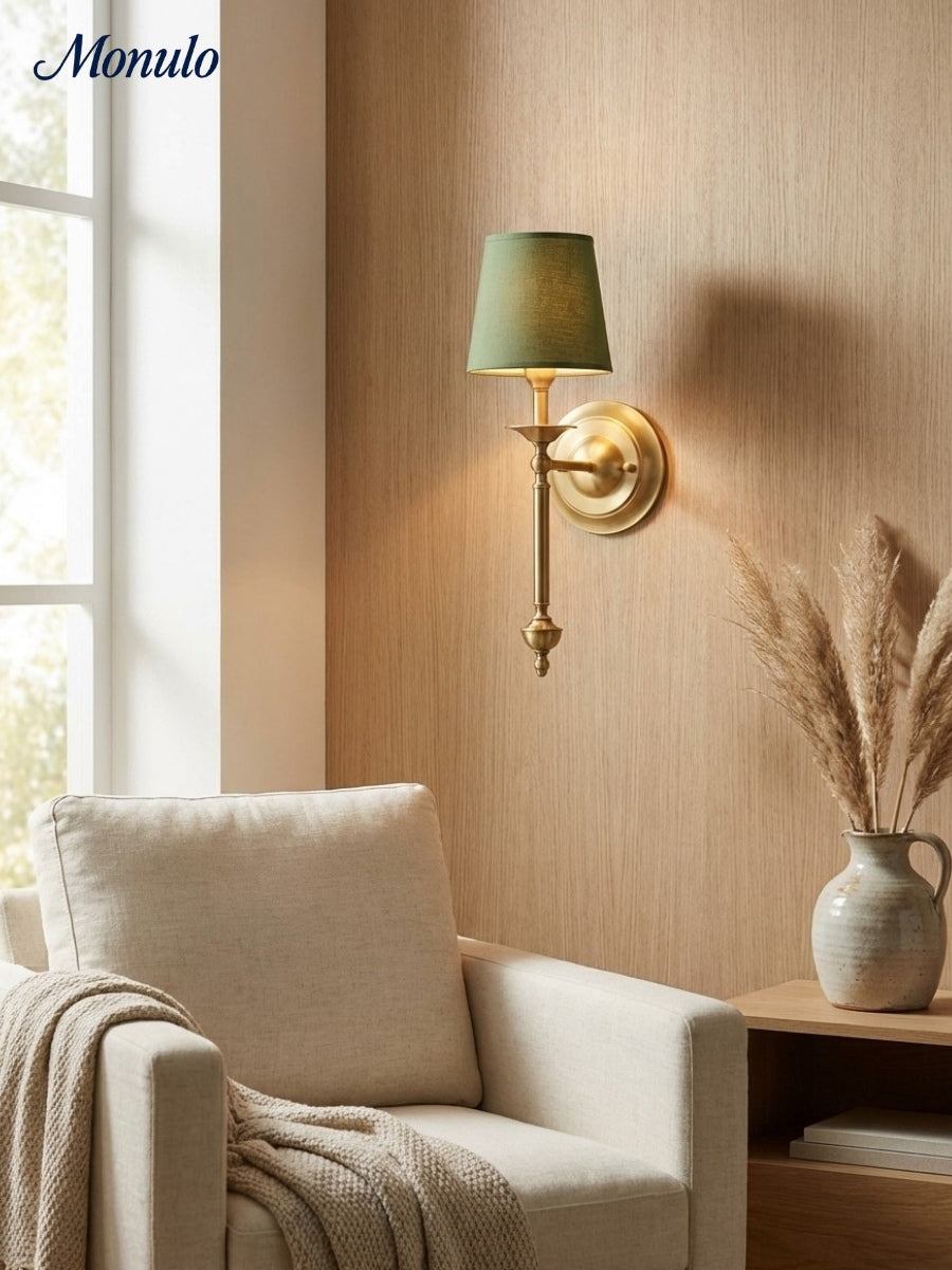 Rowan Fabric Shade Wall Sconce in Antique Copper - Vintage Luxury Light for Interiors | Souliia