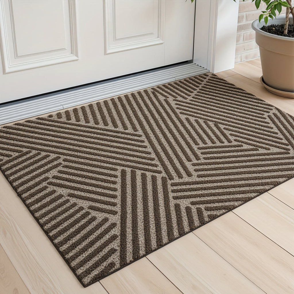 Home Horizon Geometric Striped Doormat — Non-Slip Backing, 75cm X 45cm