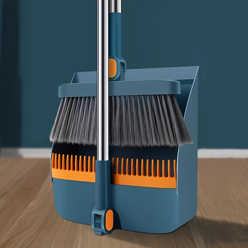 Cleansweep Pro Long-Handle Broom & Dustpan Set — 360° Rotating Head, Built-In Comb Teeth