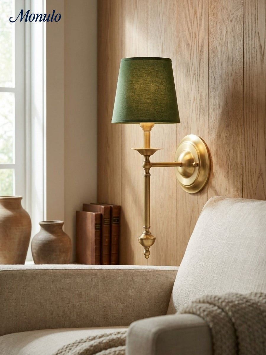 Rowan Fabric Shade Wall Sconce in Antique Copper - Vintage Luxury Light for Interiors | Souliia