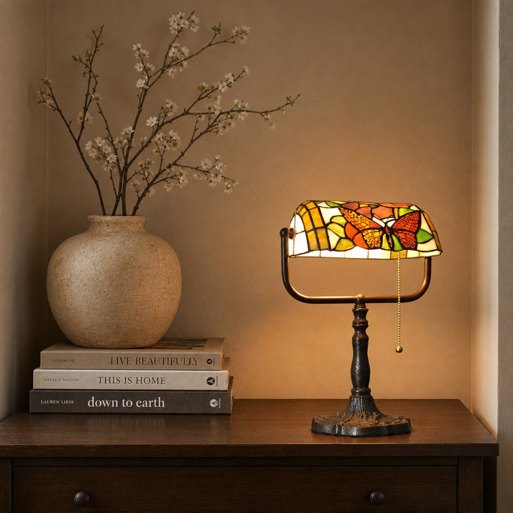 TF Tivanny Floral Stained Glass Desk Lamp - Vintage Table Light for Bedroom Study Living Room | Souliia