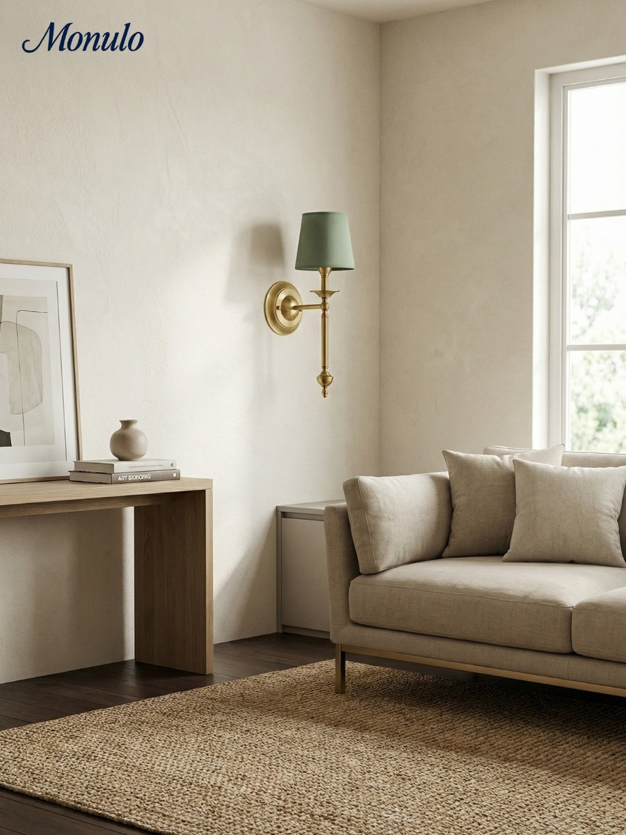 Rowan Fabric Shade Wall Sconce in Antique Copper - Vintage Luxury Light for Interiors | Souliia