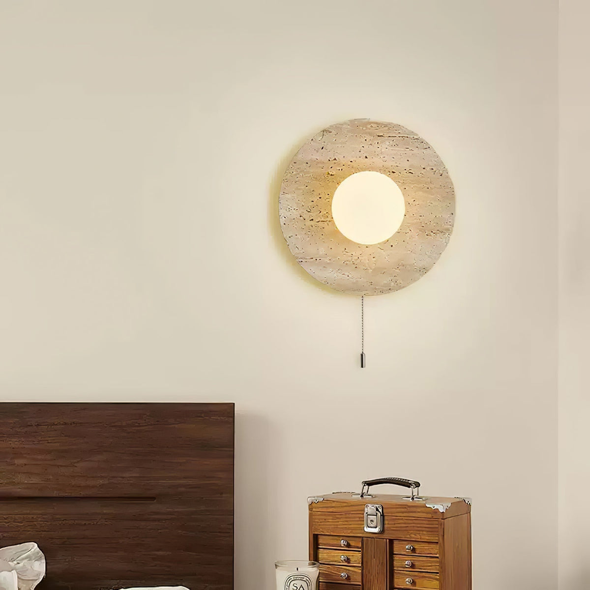 Retro Wabi Sabi Travertine Lunar Eclipse Wall Light M07 | Souliia