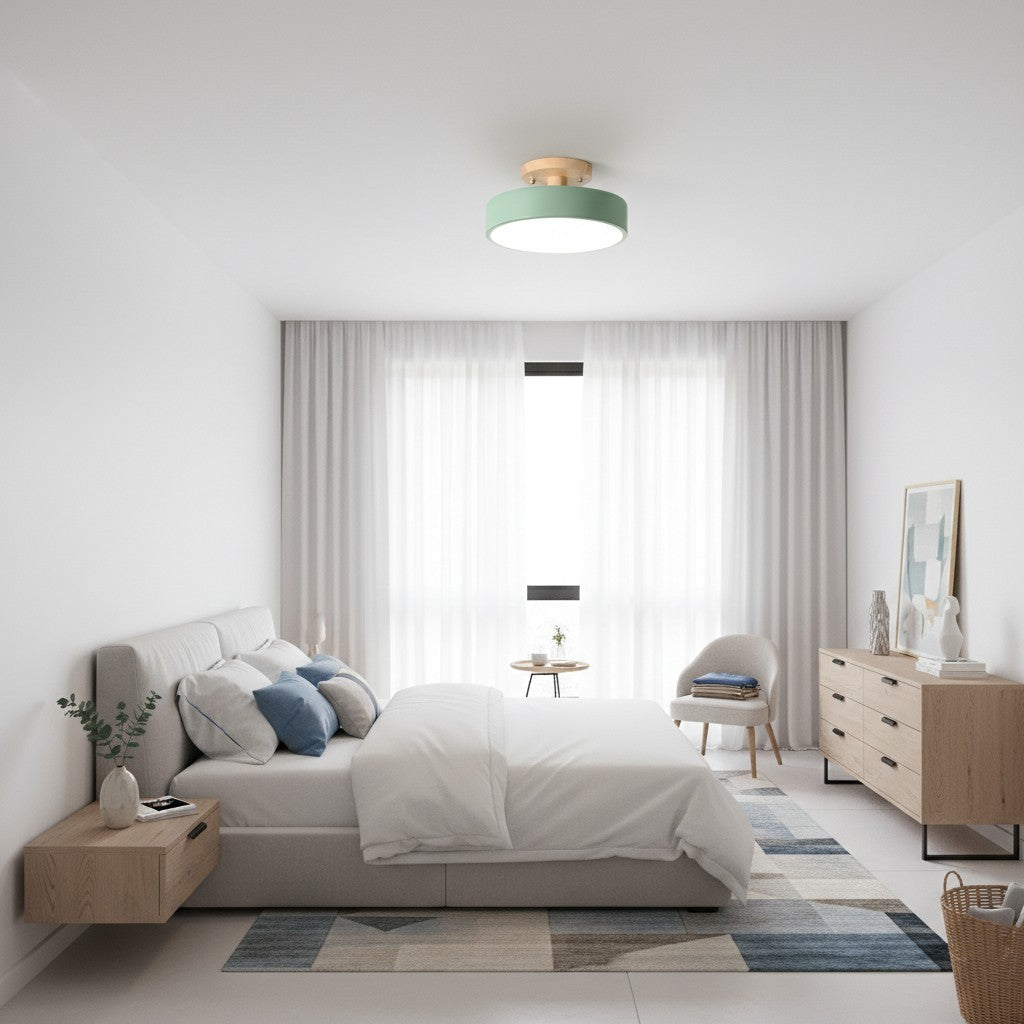 Macaroq Runde Deckenleuchte – Modernes Holz und Acryl für Schlafzimmer | Souliia
