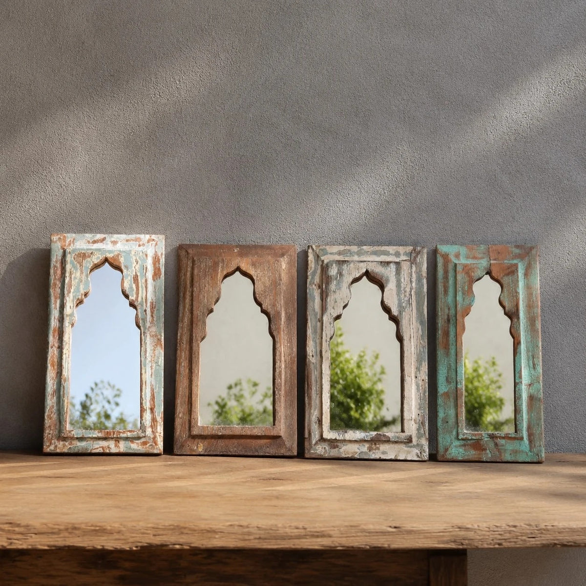 Rustic Carved Wood Arch Wall Mirror | Souliia