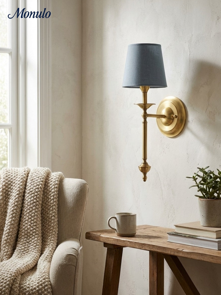 Rowan Fabric Shade Wall Sconce in Antique Copper - Vintage Luxury Light for Interiors | Souliia