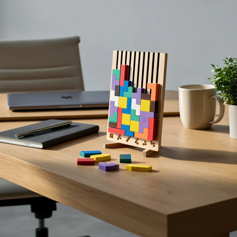 Plateau de puzzle Tetris en bois – Une pause idéale pour l’esprit au travail - Souliia