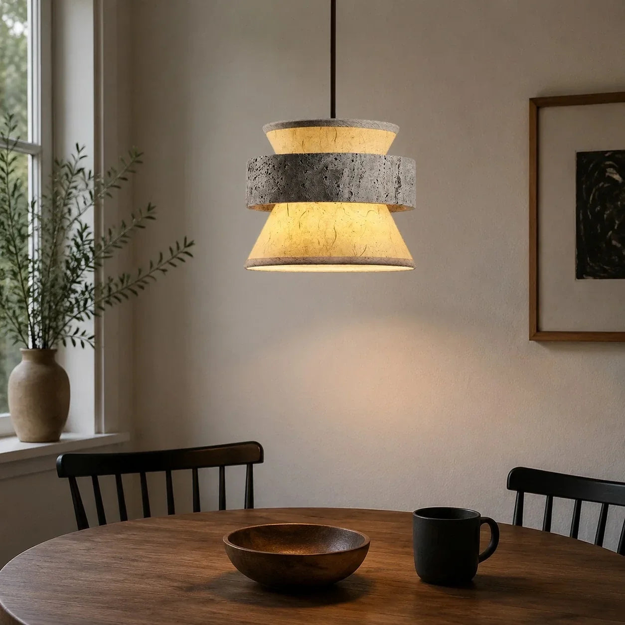 Silver Stone Texture Rice Paper Pendant Light | Souliia
