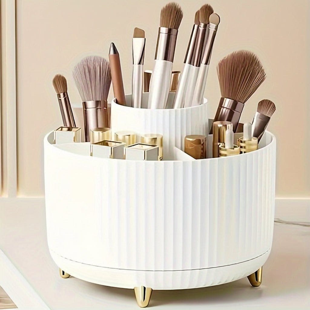 Eleganza Clear Plastic Makeup Organizer — 360-Degree Swivel, Five Compartments