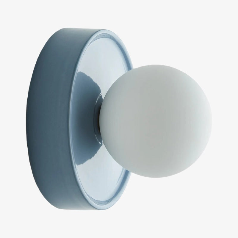 Solna Minimalist Round Glass Wall Sconce with Ceramic Base for Bedroom and Hallway | Souliia