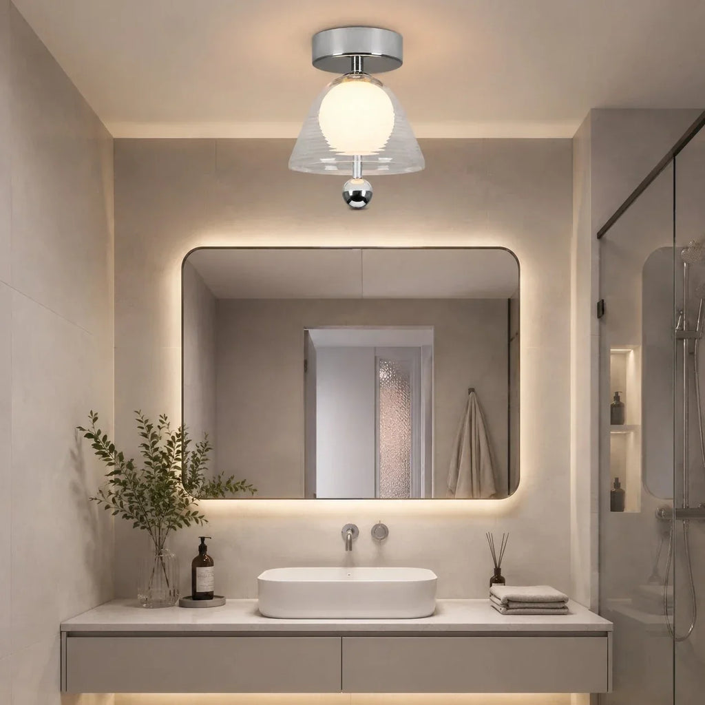 Ribbed Glass Semi-Flush Ceiling Light for Hallway and Entryway | Souliia