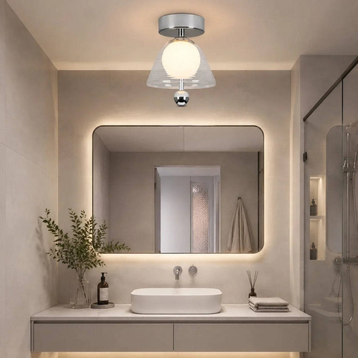 Ribbed Glass Semi-Flush Ceiling Light for Hallway and Entryway | Souliia