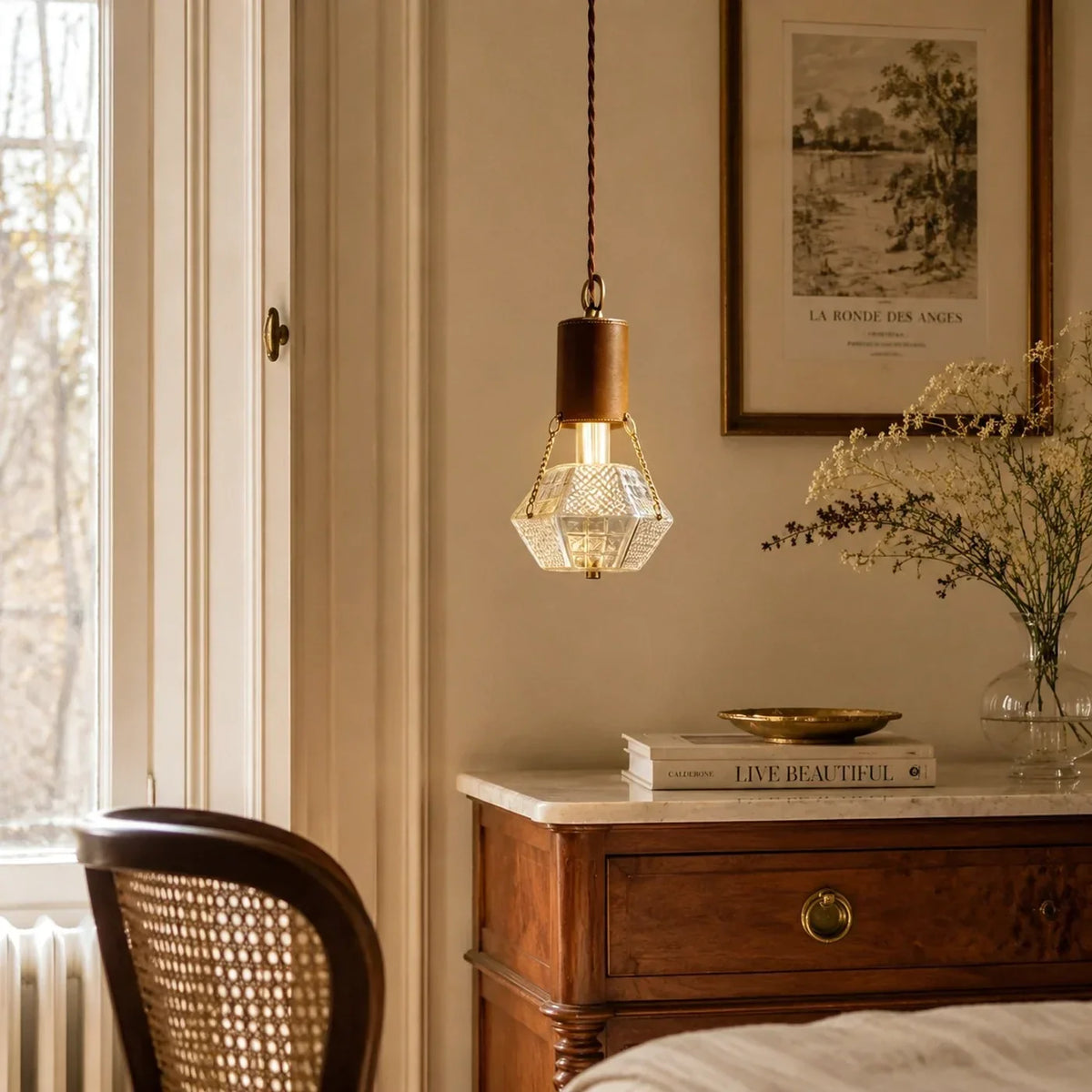 Prismatic French Leather Pendant Light | Souliia