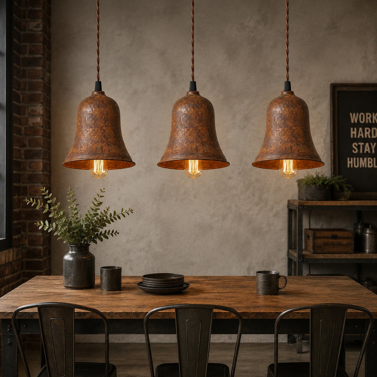 Rust Bell Shade Vintage Industrial Pendant Light for Kitchen Island | Souliia