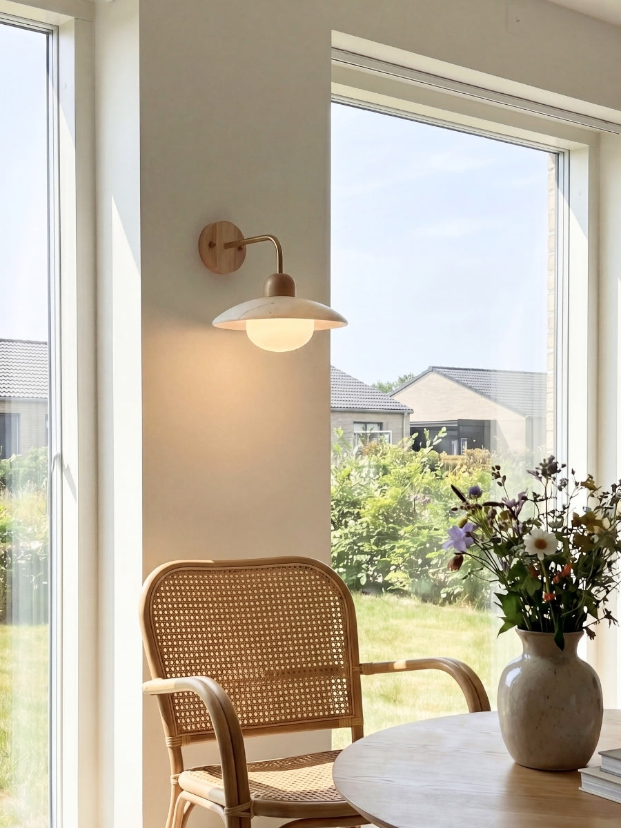 Travira Disc Travertine Wall Light - Modern Minimalist Sconce for Living Room | Souliia