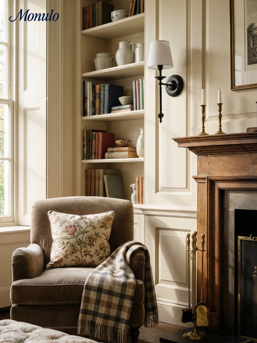 Rowan Fabric Shade Wall Sconce in Antique Copper - Vintage Luxury Light for Interiors | Souliia