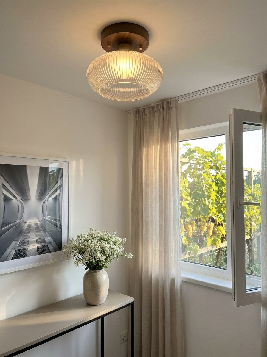 Soliro Minimalistische Kuppel-Holz-Glas-Deckenleuchte - Beleuchtung für Küche und Wohnzimmer | Souliia