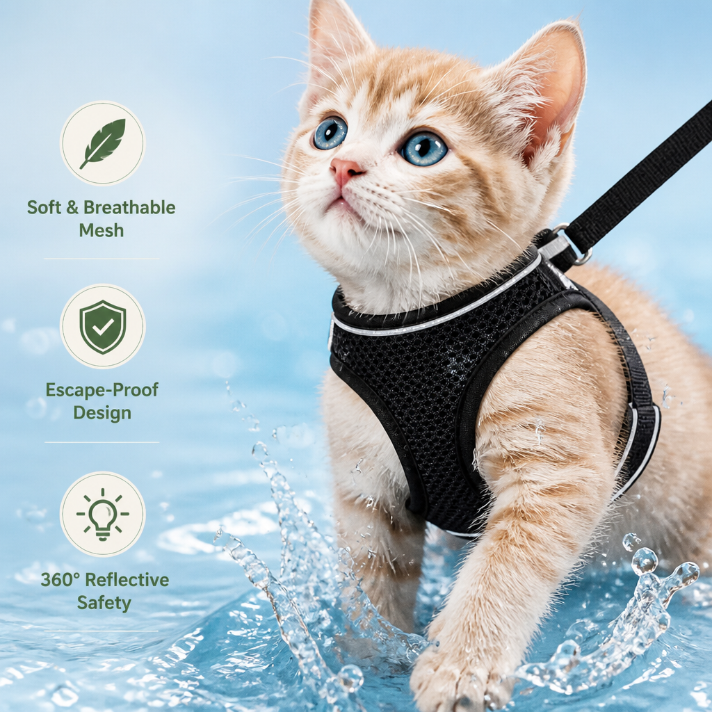 WhiskerGuard Comfort Harness — Τυλίξτε τη γάτα σας με ήρεμη, ασφαλή και απόδραση-αποτρεπτική ελευθερία - Souliia