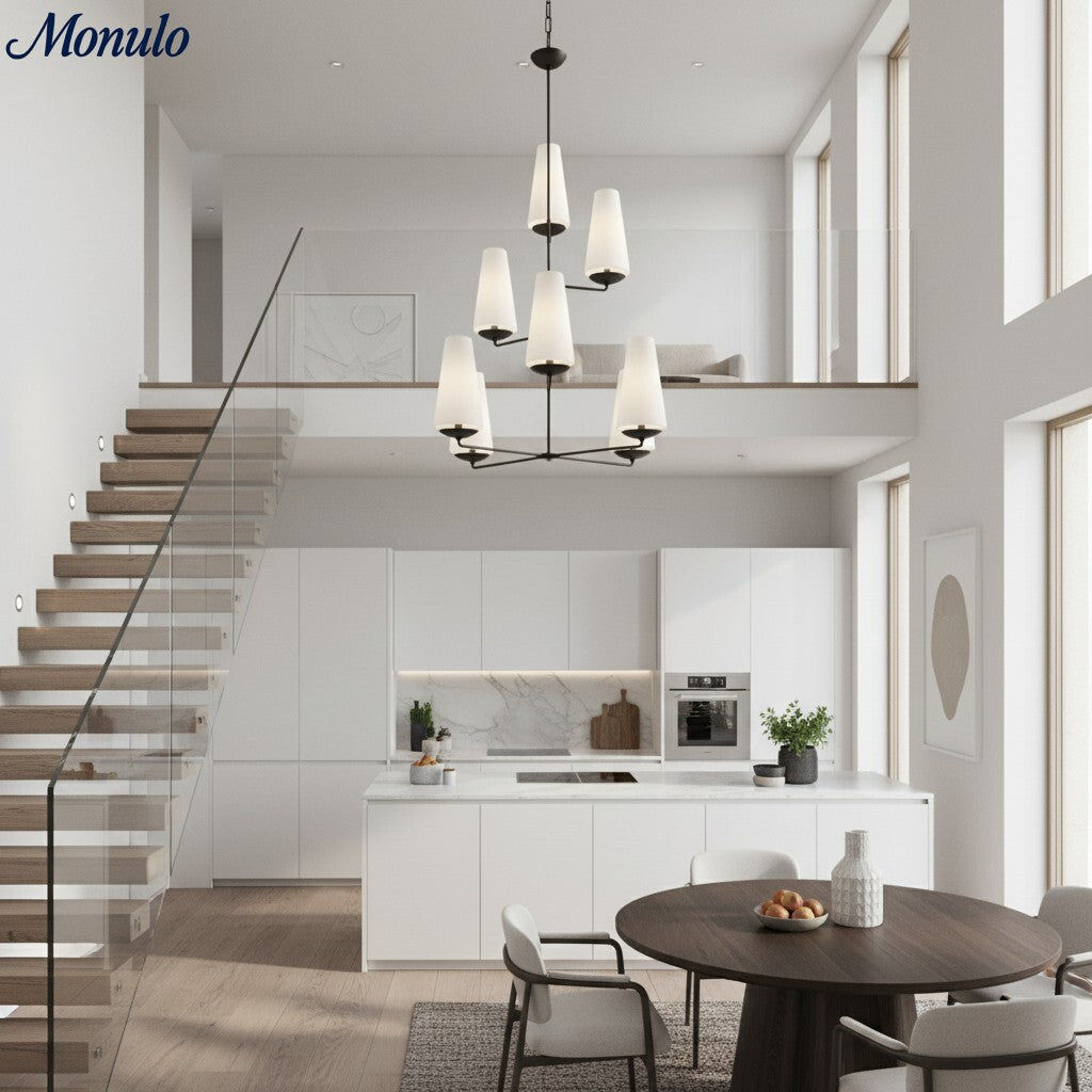 Rowan Tiered vertical Multi-Head Chandelier - Modern Metal and Fabric for Living Rooms and Foyer | Souliia