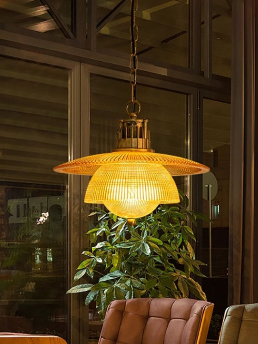 Ribbed Glass Pendant Light - Contemporary Brass and Glass Pendant for Kitchen and Living Room | Souliia