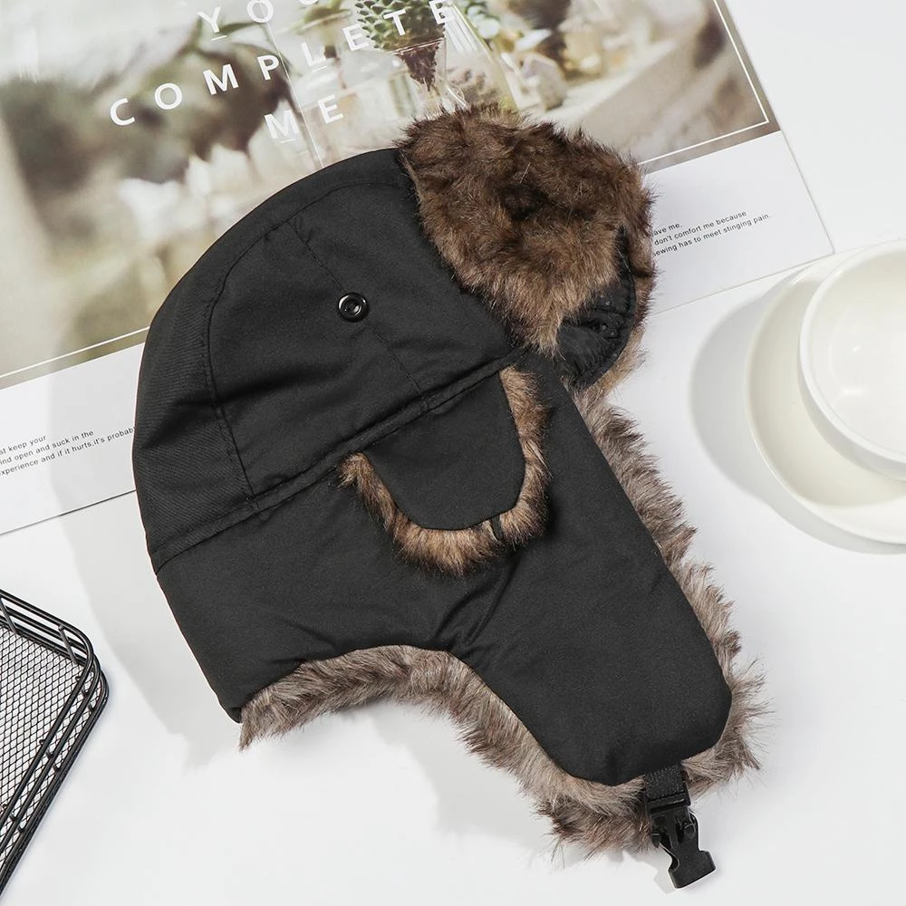 Cappello da sci aviator in ecopelliccia soffice — Copertura invernale completa con paraorecchie