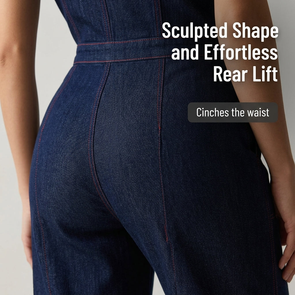 Velozia – Waist-Sculpting Wide-Leg Denim Jumpsuit with Zip Front - Souliia