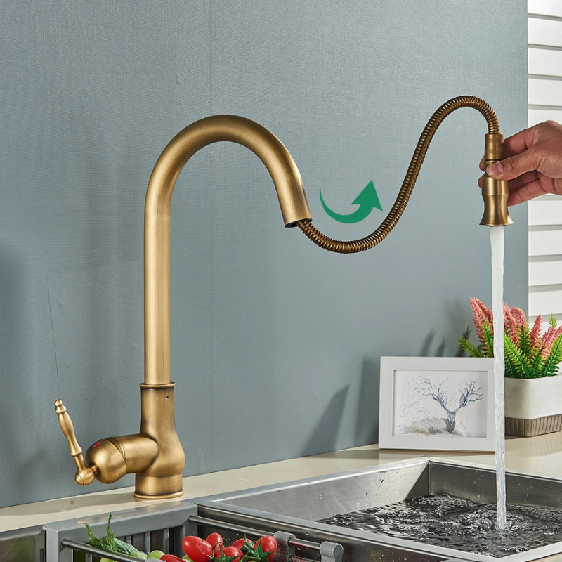 VintageTap Antique Brass Kitchen Tap – Retro Style Mixer Faucet with Swivel Spout