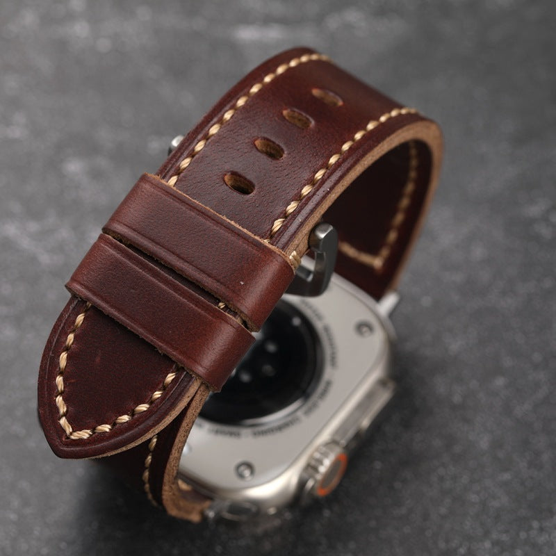 Apple Watch Leather Strap — Antique Red-Brown Color, Compatible With All Models