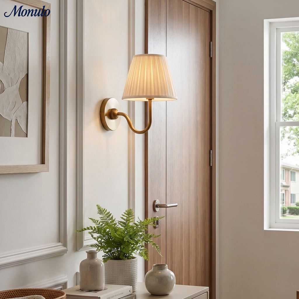 Luvora Fabric Shade Wall Sconce with Drum Shade - Classic Pleated Sconce Light | Souliia