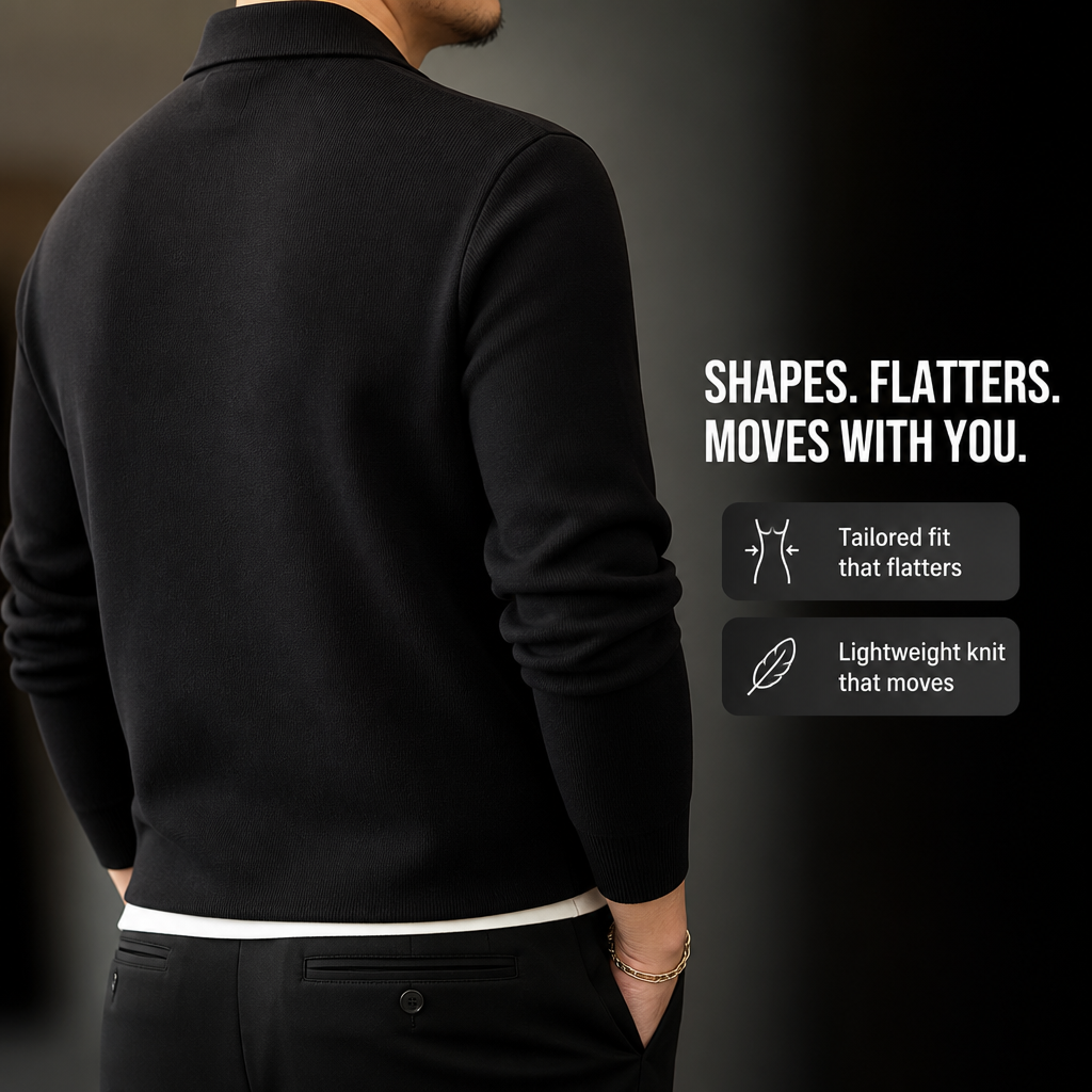 ValorWeave – Tailored Knit Polo with Spread Collar & Button Placket - Souliia